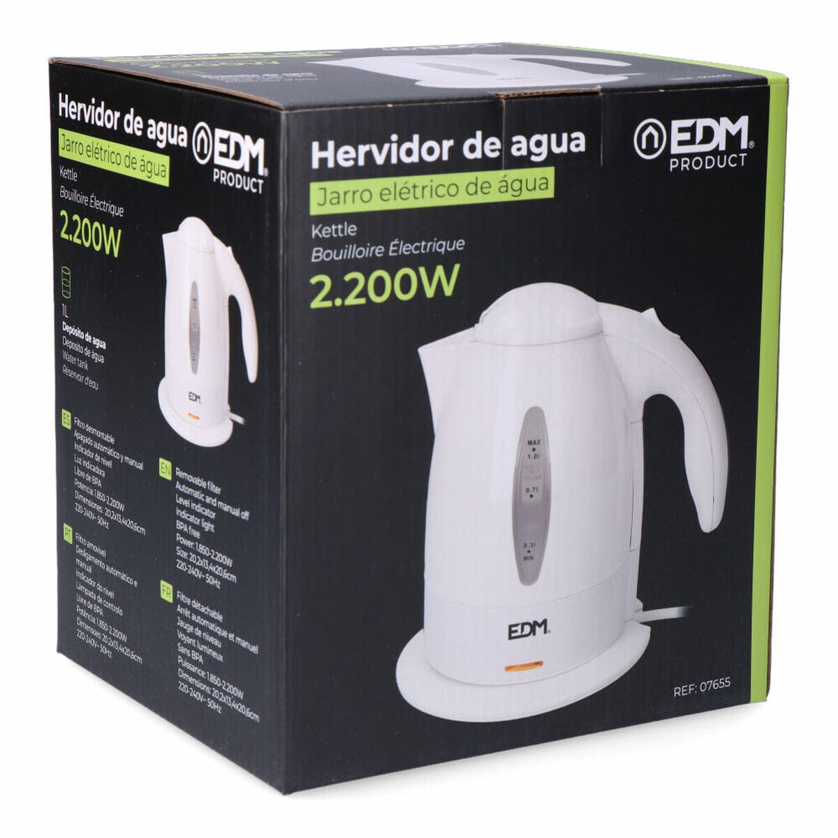 EDM Product Haus & Küche, Kleine Haushaltsgeräte Wasserkocher EDM 07655 Weiß Polypropylen 2200 W 1 L