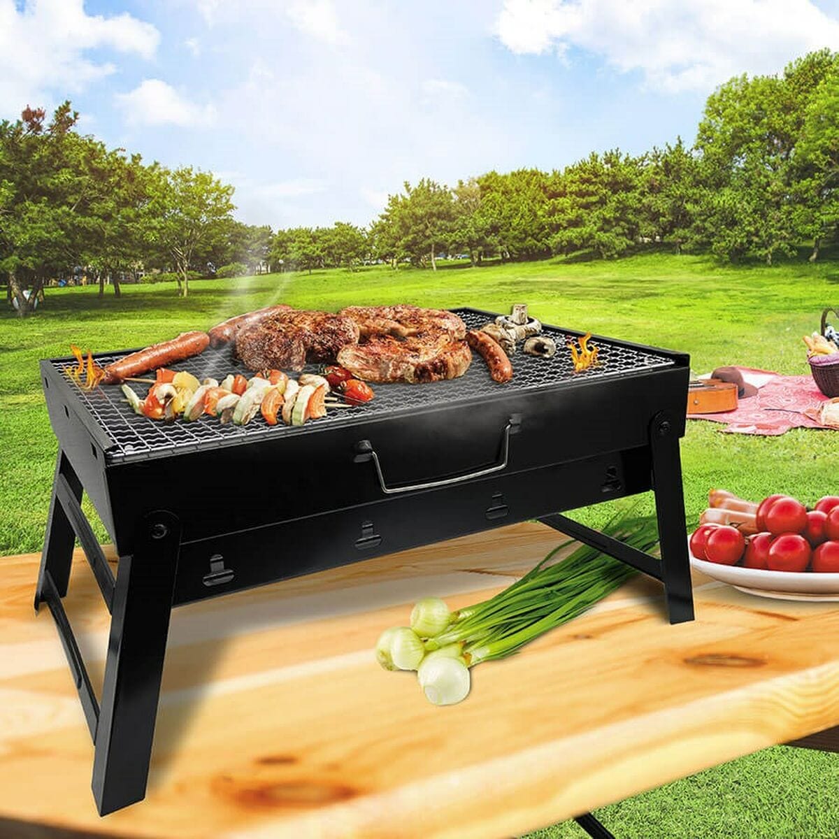 Feel Maestro Garten, Grillen und Essen im Freien Holzkohlegrill mit Rädern Feel Maestro MR-1010 Schwarz Metall