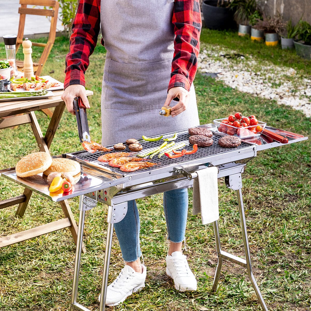 InnovaGoods Garten, Grillen und Essen im Freien Zusammenklappbarer Holzkohlegrill aus Edelstahl ExelQ InnovaGoods