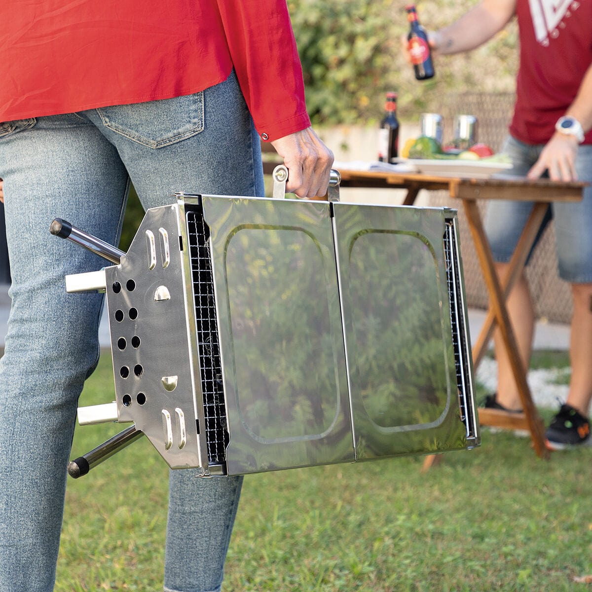 InnovaGoods Garten, Grillen und Essen im Freien Zusammenklappbarer Holzkohlegrill aus Edelstahl ExelQ InnovaGoods