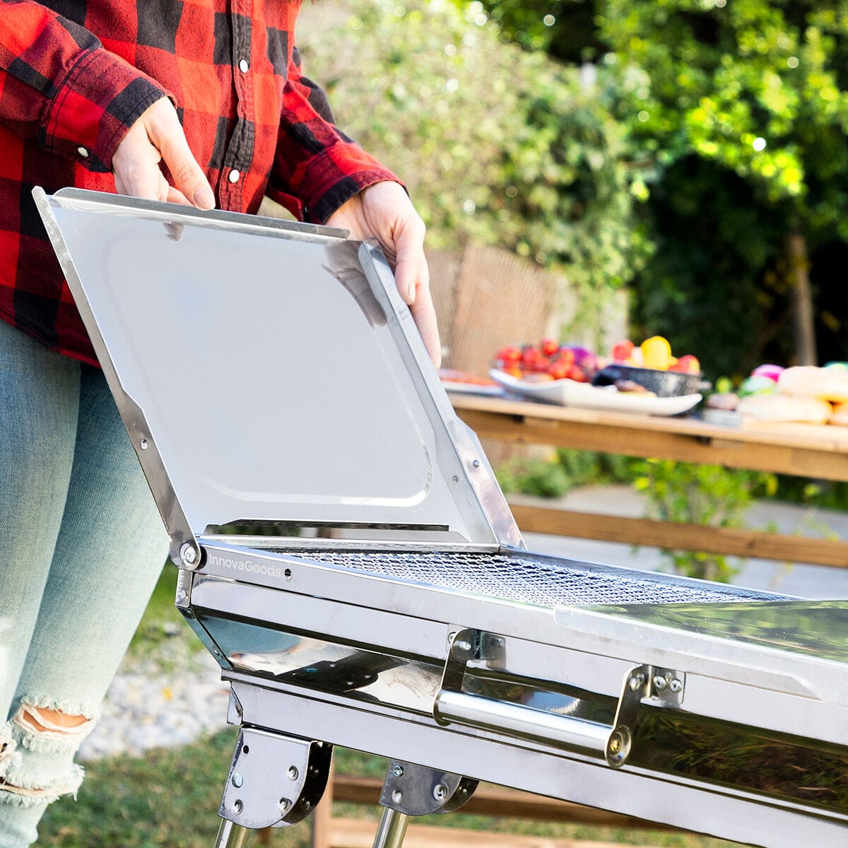 InnovaGoods Garten, Grillen und Essen im Freien Zusammenklappbarer Holzkohlegrill aus Edelstahl ExelQ InnovaGoods