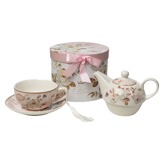 Romimex Haus & Küche, Besteck, Geschirr und Glaswaren Teekannenspiel Romimex Rosa aus Keramik 300 ml Tasse mit Untertasse 3 Stücke