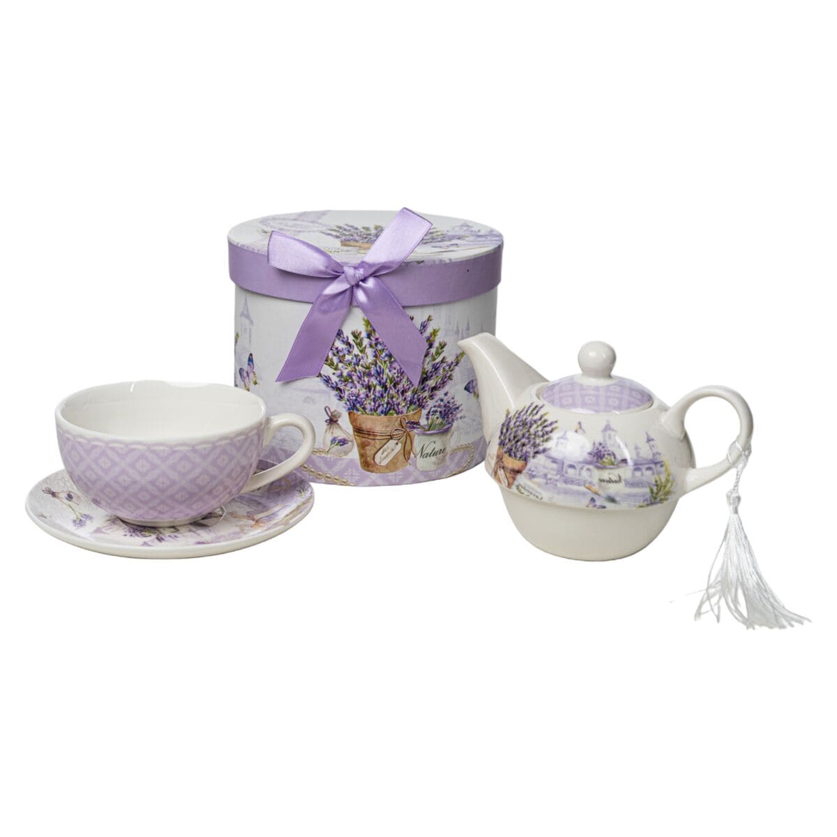 Romimex Haus & Küche, Besteck, Geschirr und Glaswaren Teekannenspiel Romimex Violett aus Keramik 300 ml Tasse mit Untertasse 3 Stücke